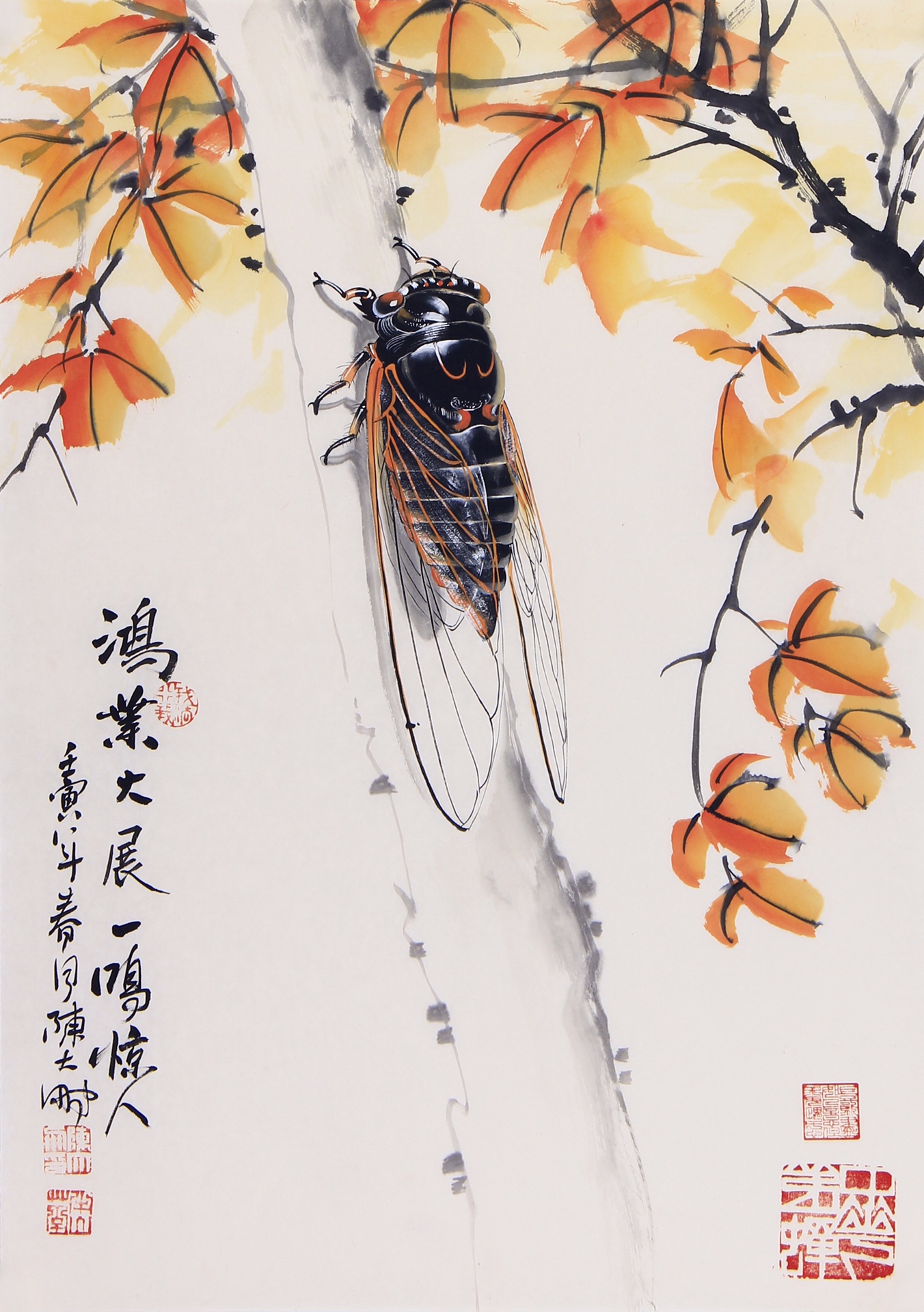 借水墨晕染之法,让色彩与墨气交融,传统笔墨根基里,融入对自然生命