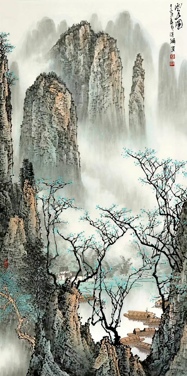 莫淇麟老师,漓江山水画,4尺整张作品[good][good]其笔下的漓江山水