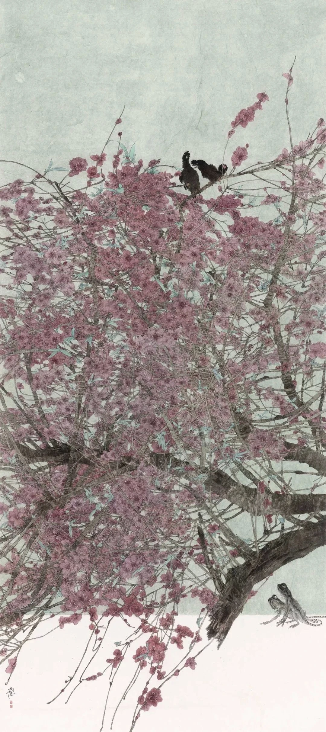 姚大伍花鸟画的最大特点,是把工致的富贵气和散淡的野逸气相结合,并且
