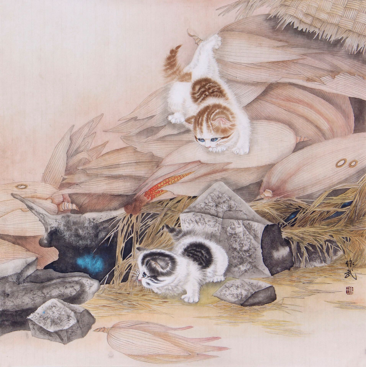 画猫名家马作武先生新作,造型准确,工写兼融,其有当代猫王之美誉!