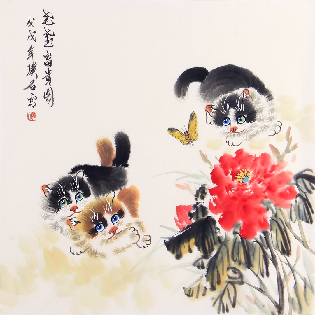 璞石国画猫,以传统国画技法绘就灵动喵影