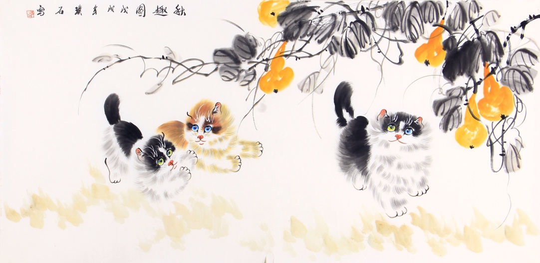 璞石国画猫,以传统国画技法绘就灵动喵影