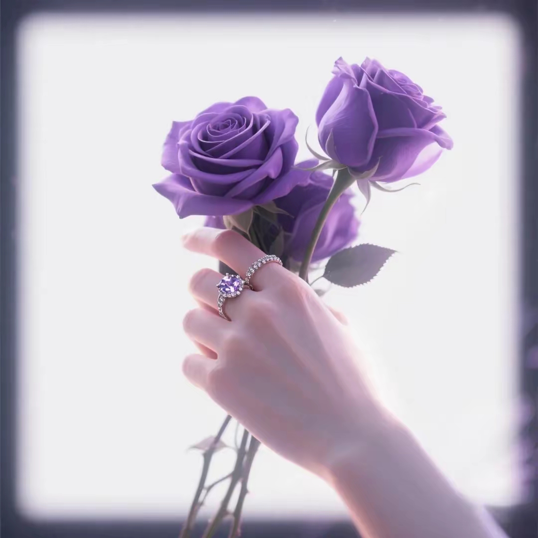 手持玫瑰花的图片!手戴钻戒还拿着一朵玫瑰花,这是求婚成功的象征吗?