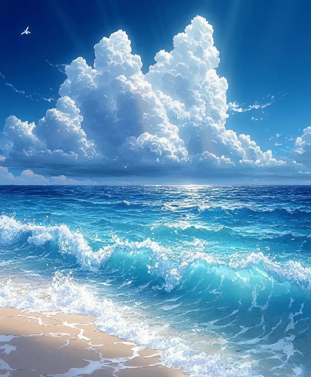 云海相连碧水蓝天浪花翻滚图片!太美啦做壁纸吧