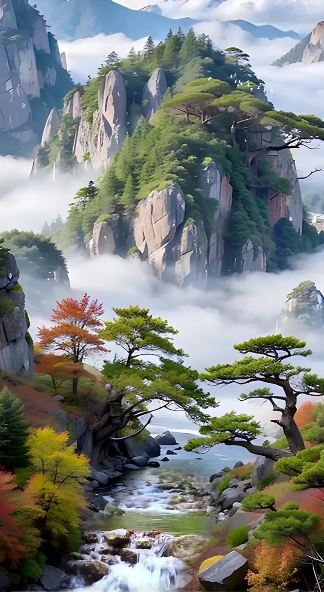 山水图片!漂亮的合欢花,群山云雾缭绕,深山老林