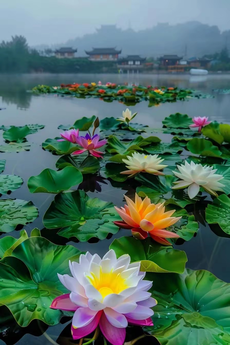 七彩荷花池图片 七彩荷花图片 随手一拍都是美景