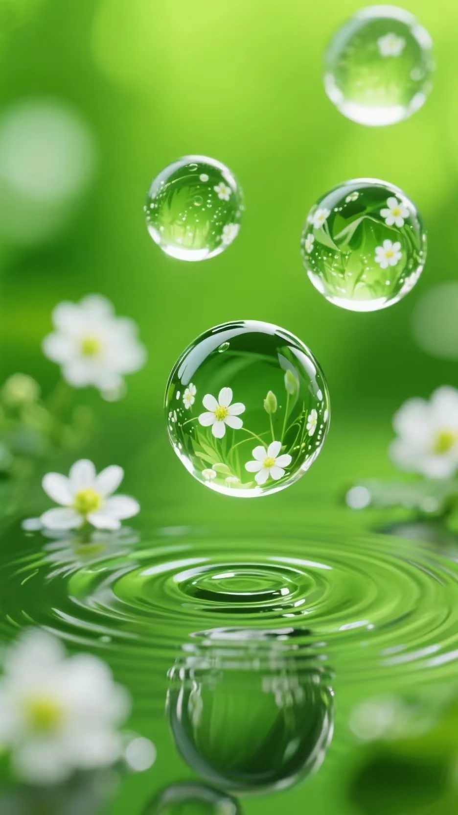 绝对绿色养眼的的高清晰壁纸屏保手机锁屏背景墙的晶莹剔透的水滴图片