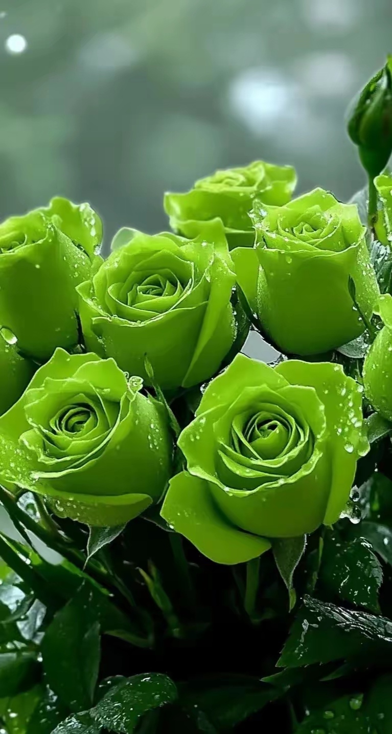 绿色的玫瑰花图片清新淡雅干净养眼,做壁纸屏保背景吧,眼睛看了不累的