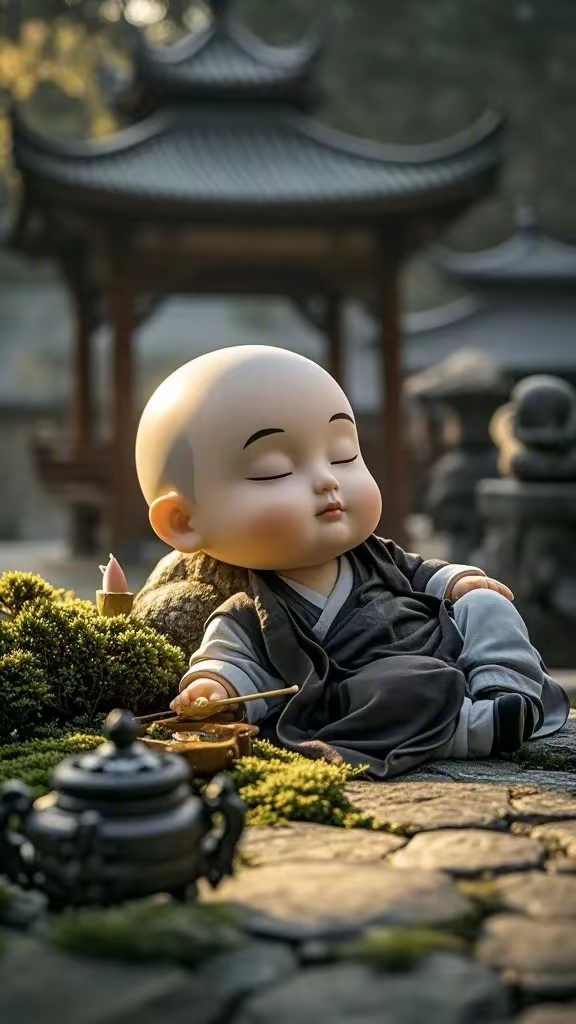 高清晰小和尚念经睡觉图片,做壁纸屏保手机锁屏背景墙的精美图片!