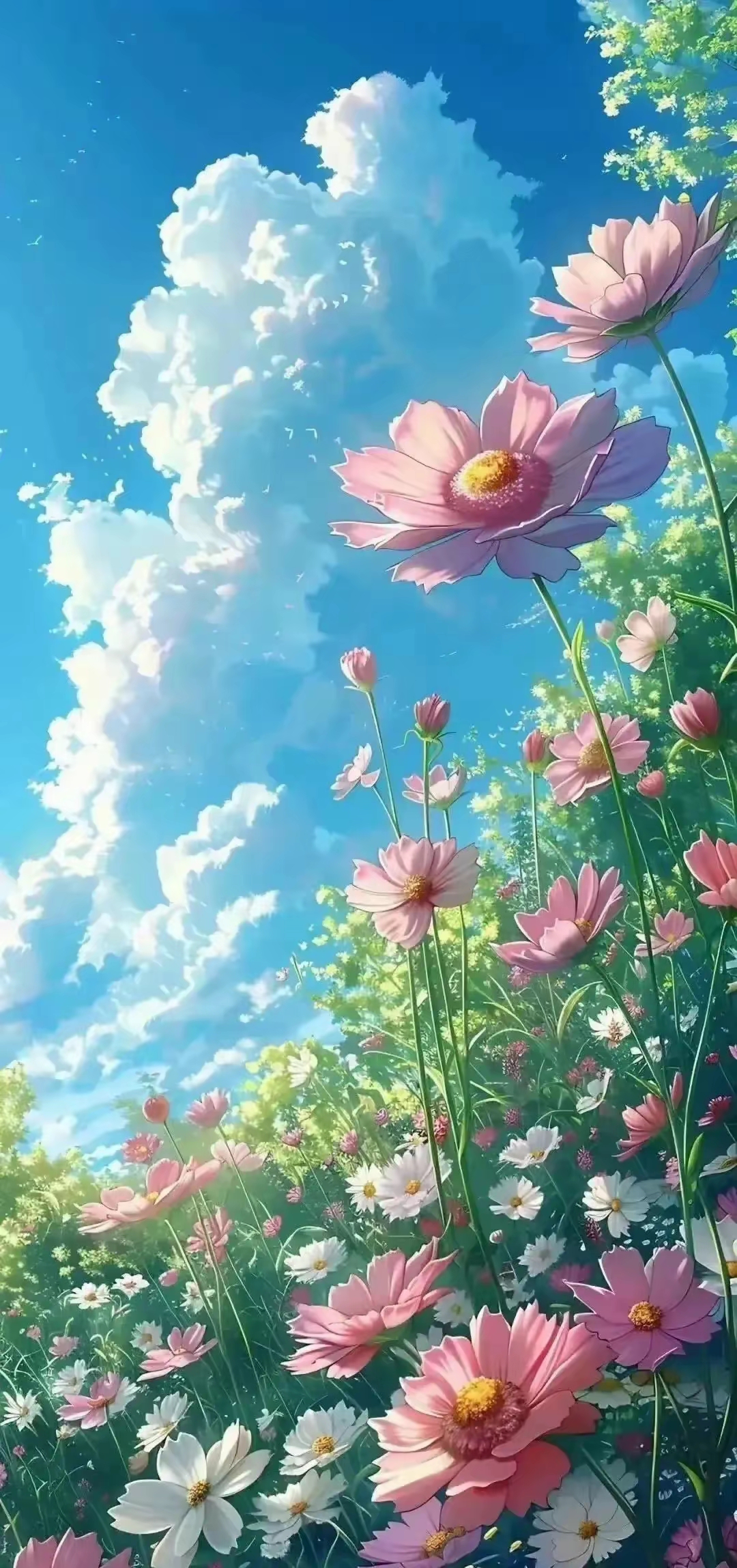 花海云海蓝天白云鲜花盛开图片!