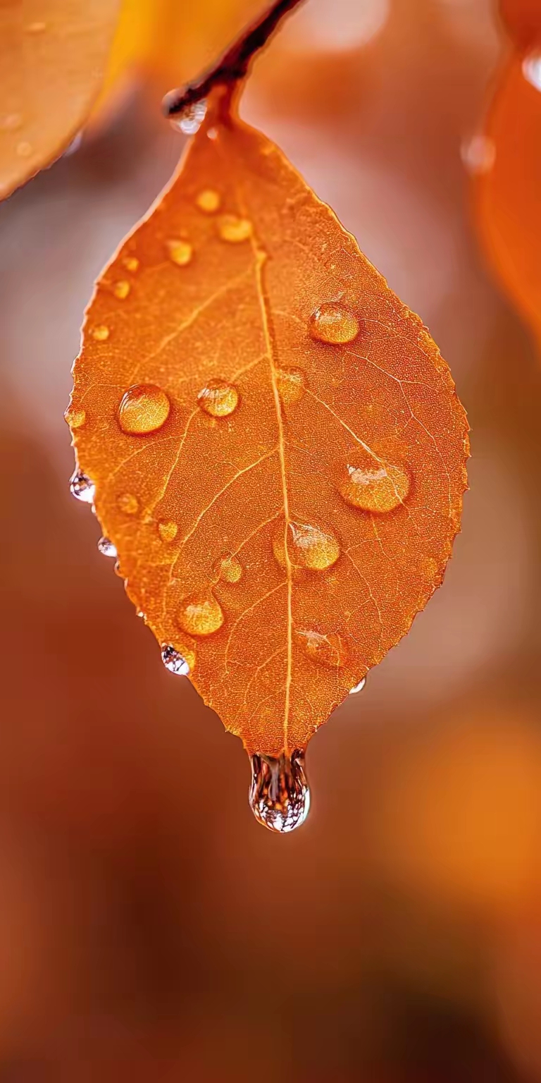 秋天的树叶都开始变黄了,被雨水冲刷后显得更加干净靓丽