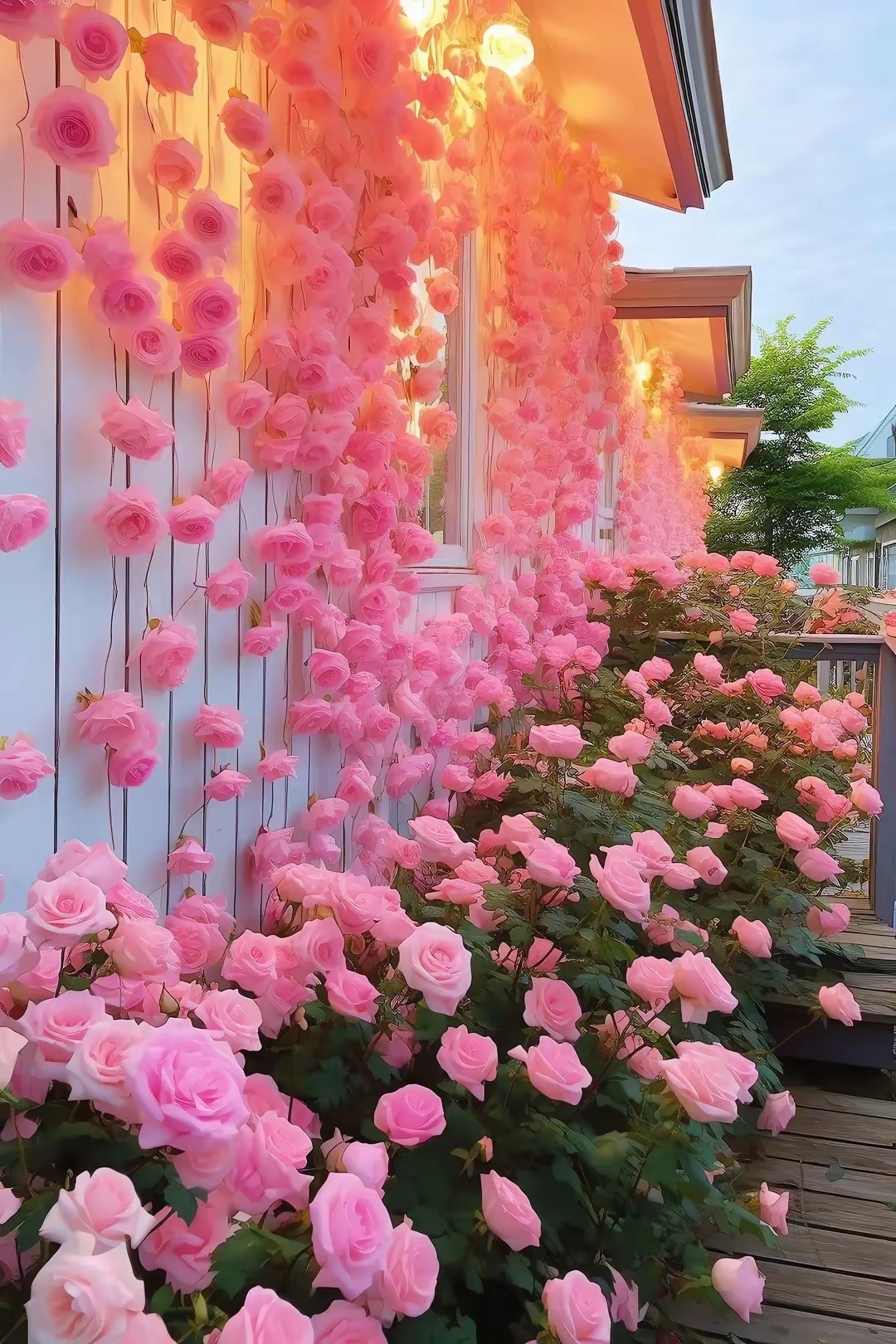 蔷薇花爬满了墙面,散发着淡淡的香气,成为花海墙,太漂亮啦!