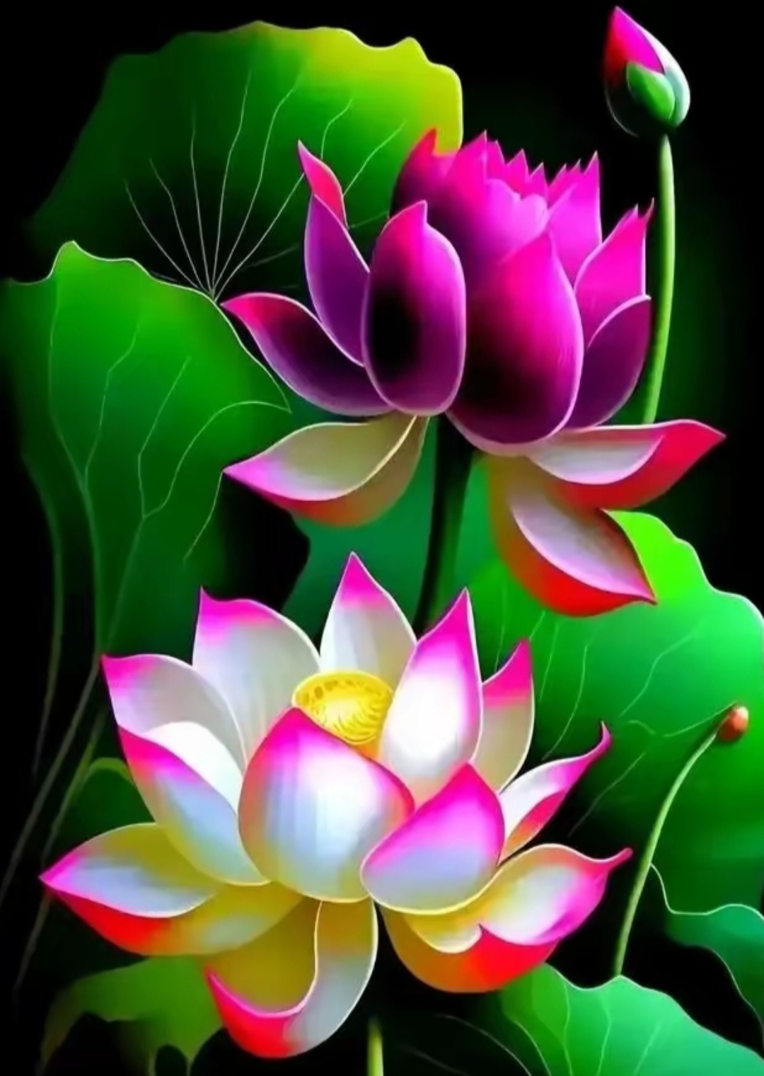 两朵莲花并肩而立,美得超凡脱俗,仿佛能净化心灵.