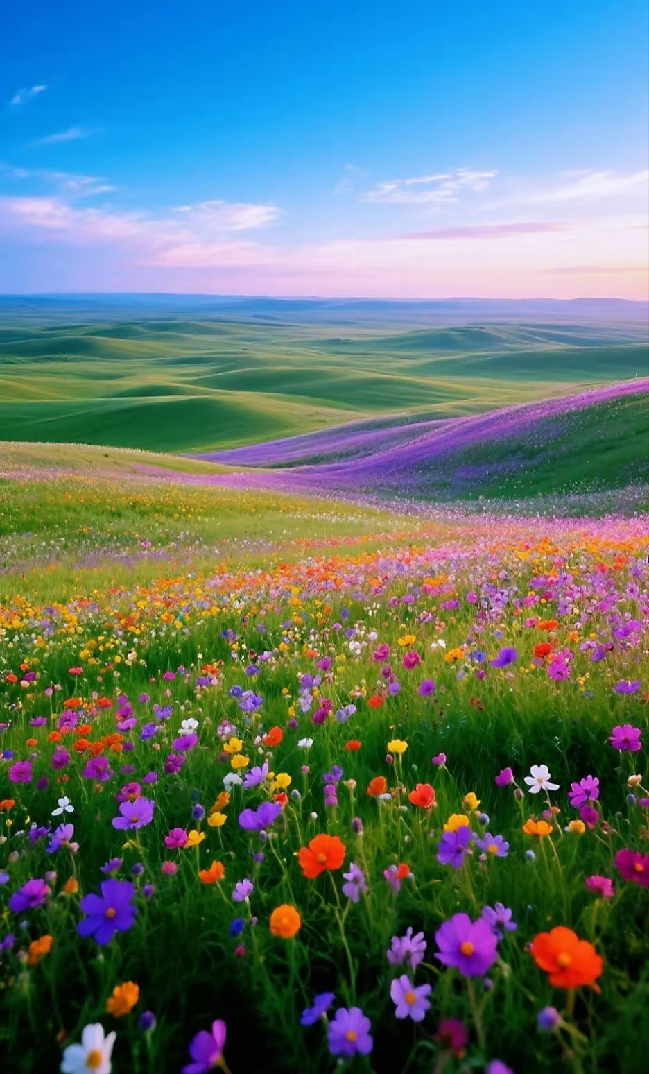 高清晰草原野花盛开漫山遍野的花朵,壁纸屏保手机锁屏背景墙的精美