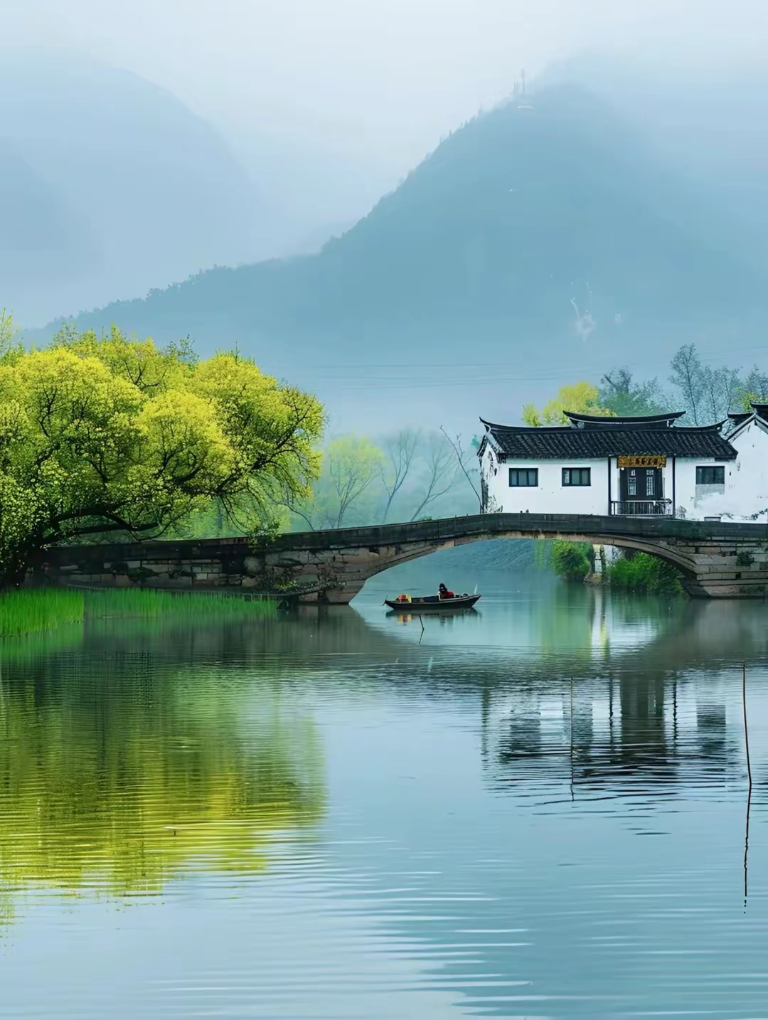 小桥流水人家背景图图片