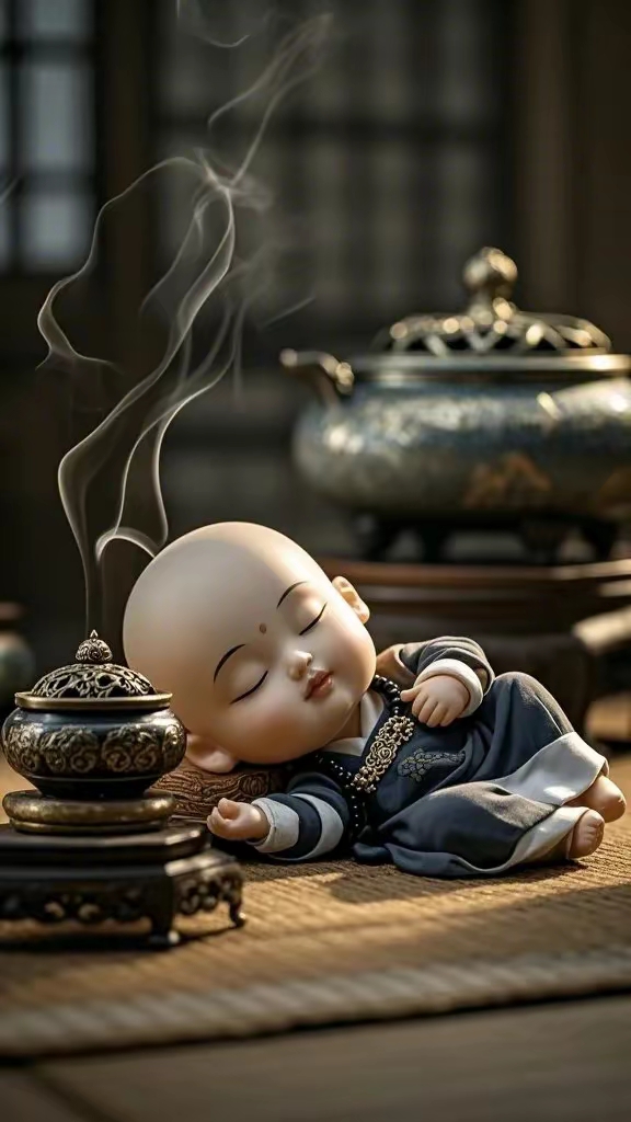 高清晰小和尚念经睡觉图片,做壁纸屏保手机锁屏背景墙的精美图片!