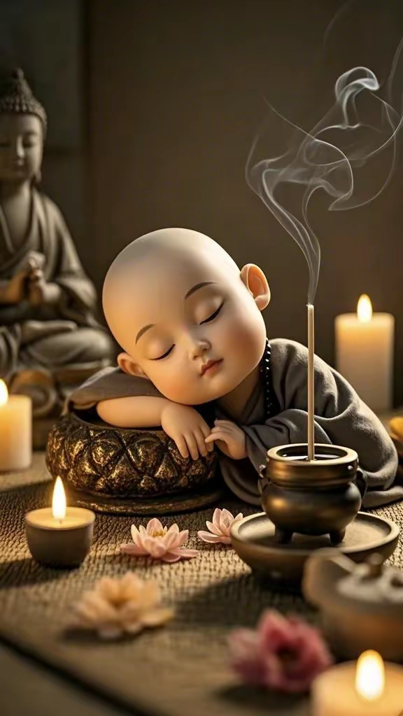 高清晰小和尚念经睡觉图片,做壁纸屏保手机锁屏背景墙的精美图片!