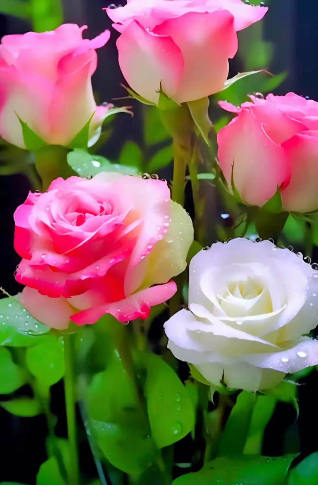 这些粉白玫瑰,美得让人屏息,仿佛能闻到淡淡花香,心情都跟着明媚起来.