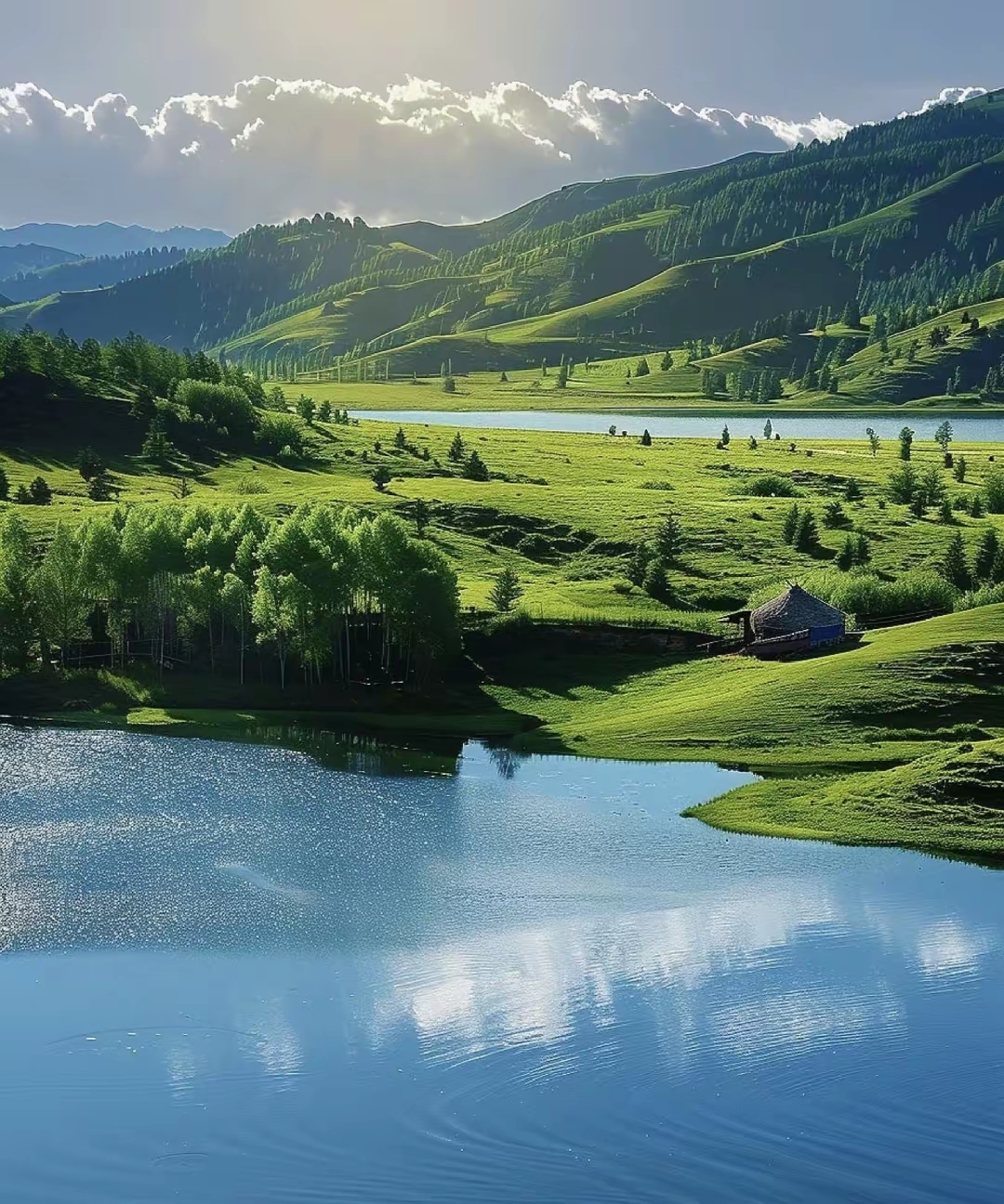 山河湖泊蓝天白云草原鲜花这图片太治愈心情了.