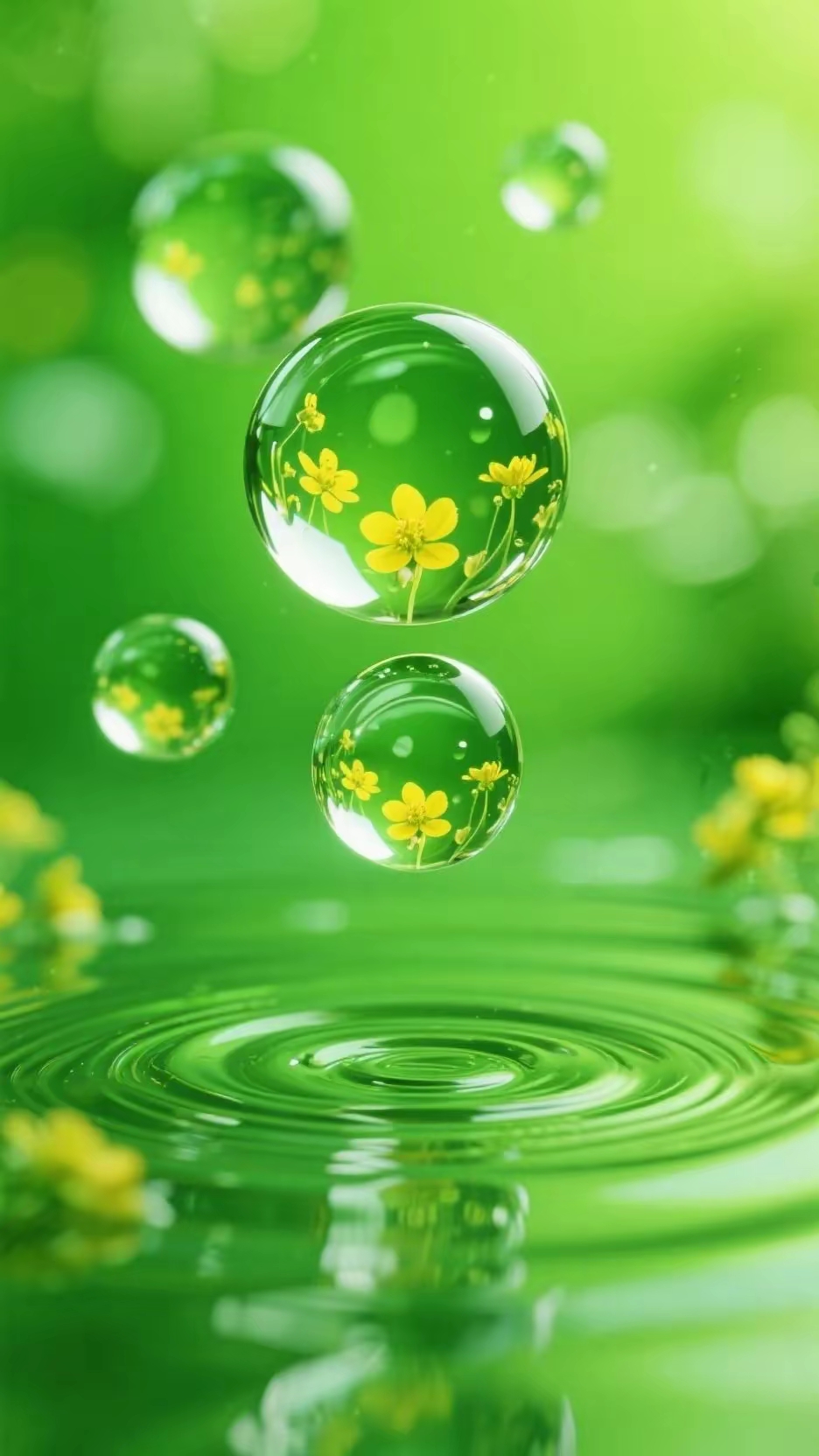 绝对绿色养眼的的高清晰壁纸屏保手机锁屏背景墙的晶莹剔透的水滴图片