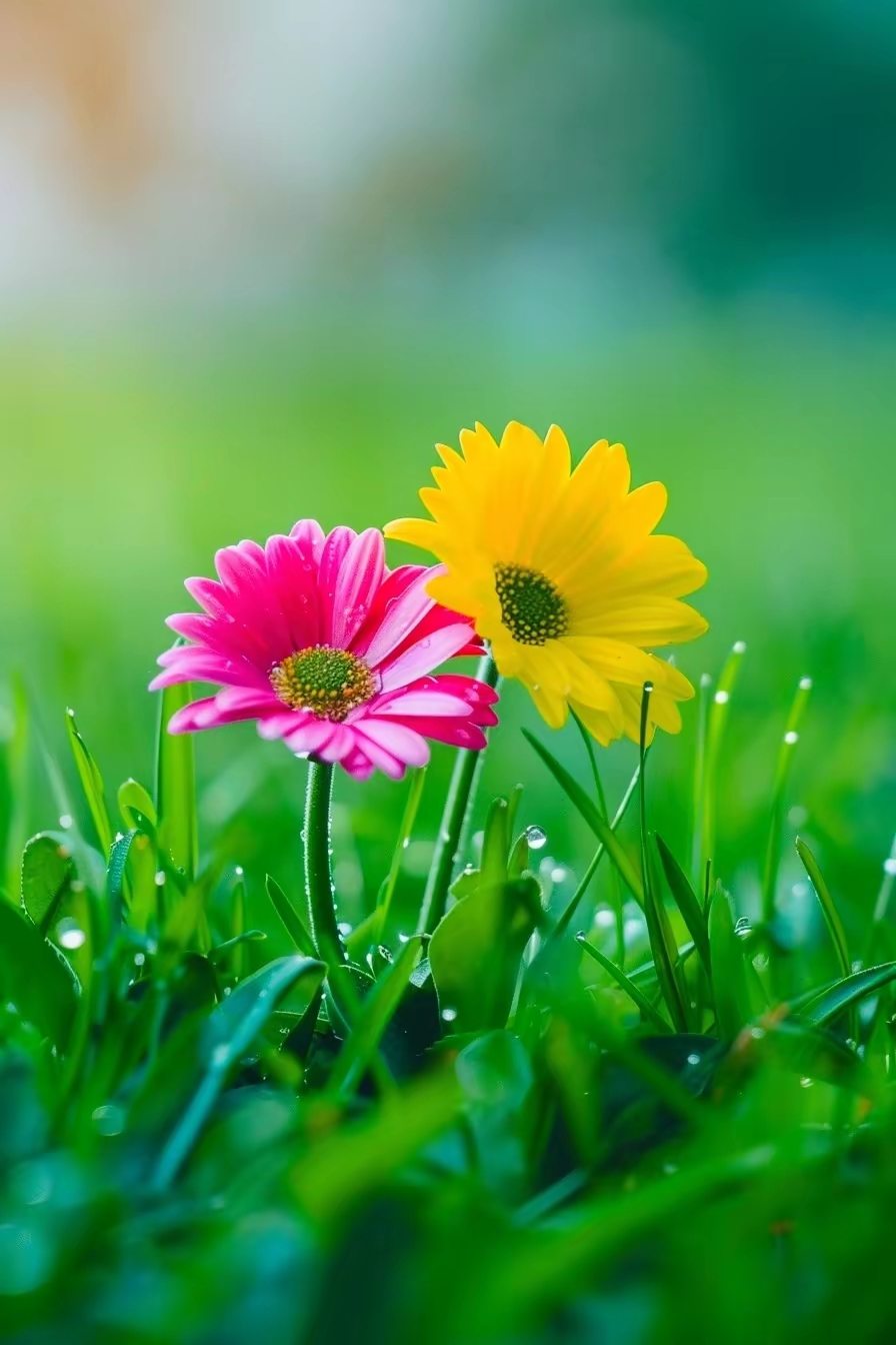 大地里的野花太鲜艳啦!漂亮的小花朵,点缀着绿色的大地!