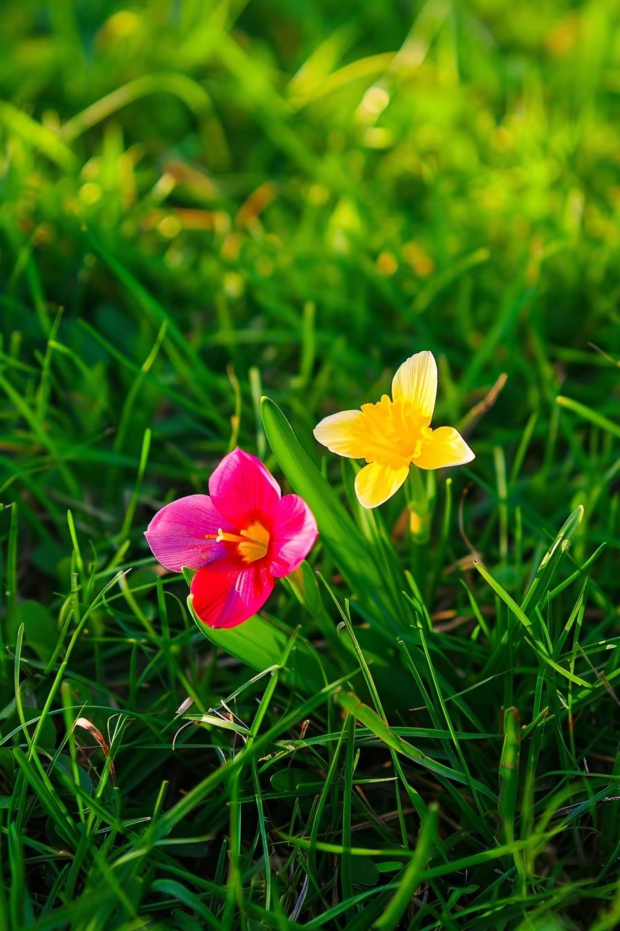大地里的野花太鲜艳啦!漂亮的小花朵,点缀着绿色的大地!
