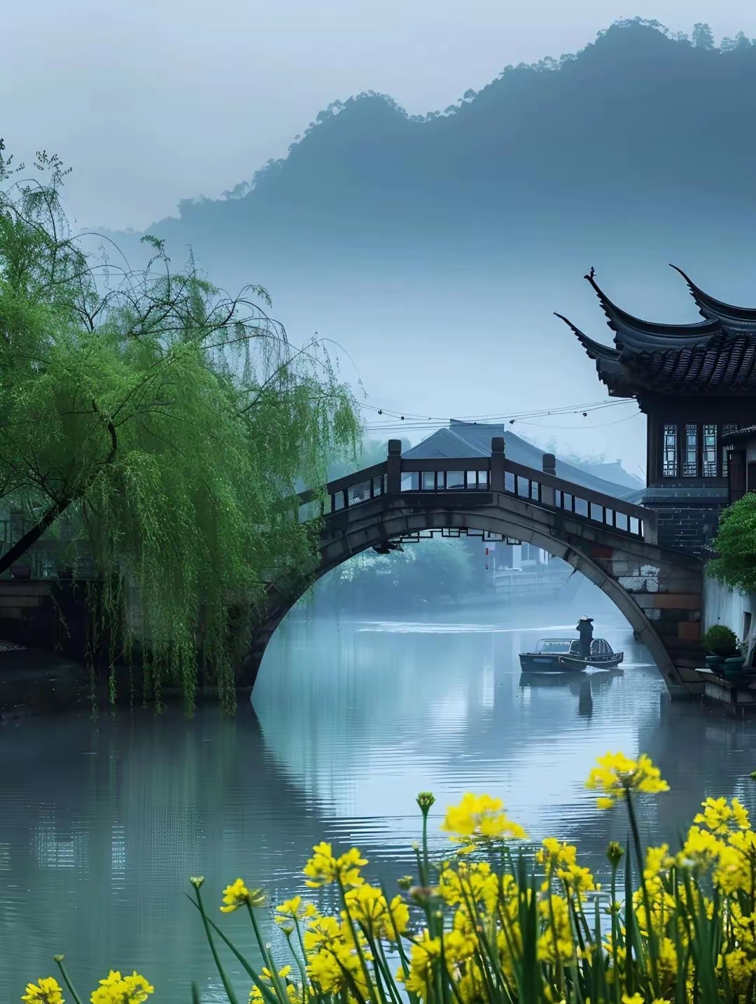 江南美景,漂亮的油菜花,青山绿水小桥人家图片!