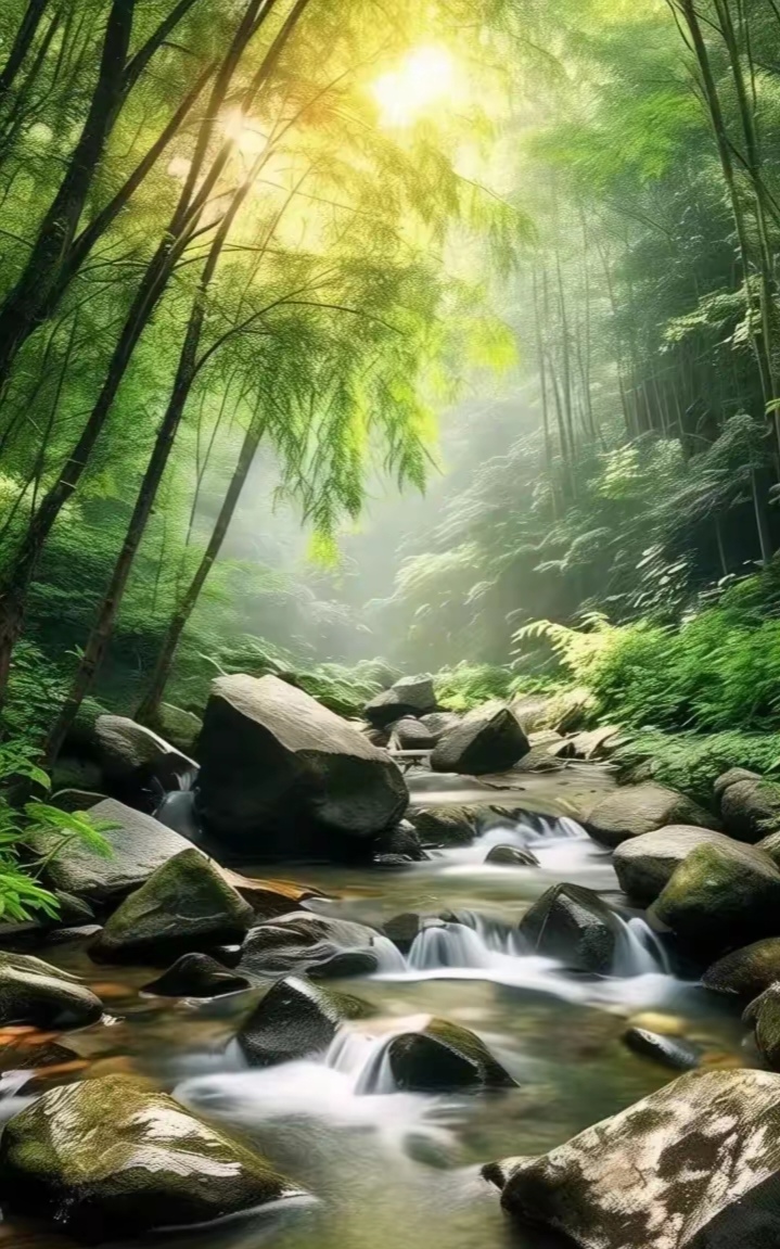 深山竹林小溪水图片!做壁纸屏保背景墙的图片手机背景图片!