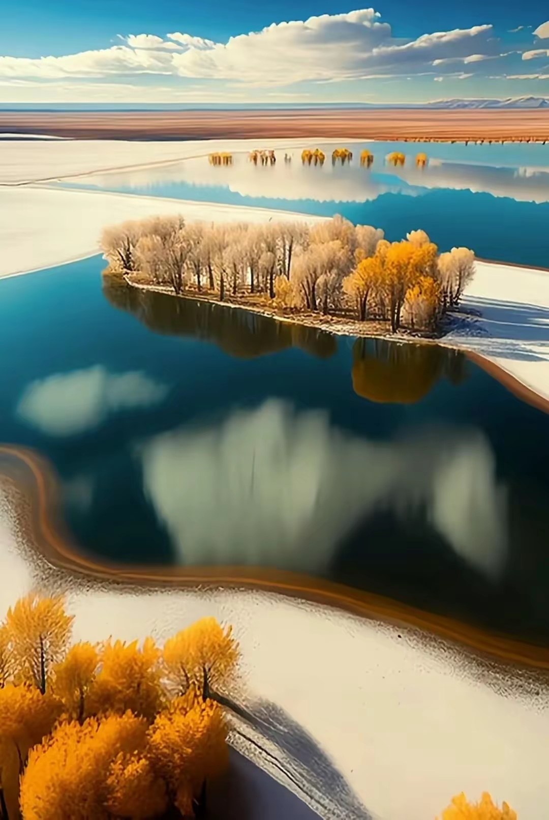 美翻天的胡杨树图片!秋意浓,湖面静,轻舟一叶,独钓寒江雪.