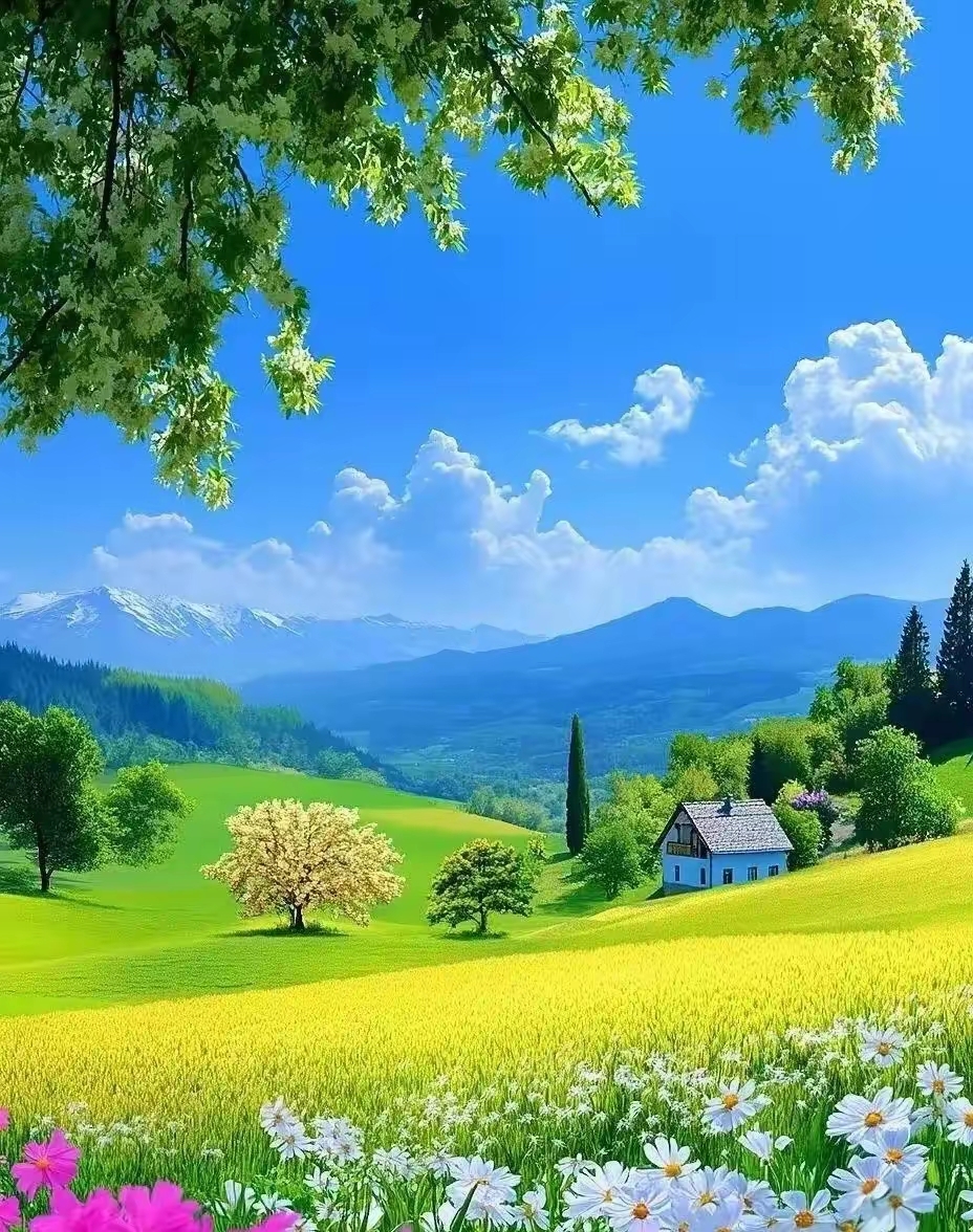 高清晰漂亮的风景头像图片,蓝天白云黄花绿地湖泊山川河流绿草成荫