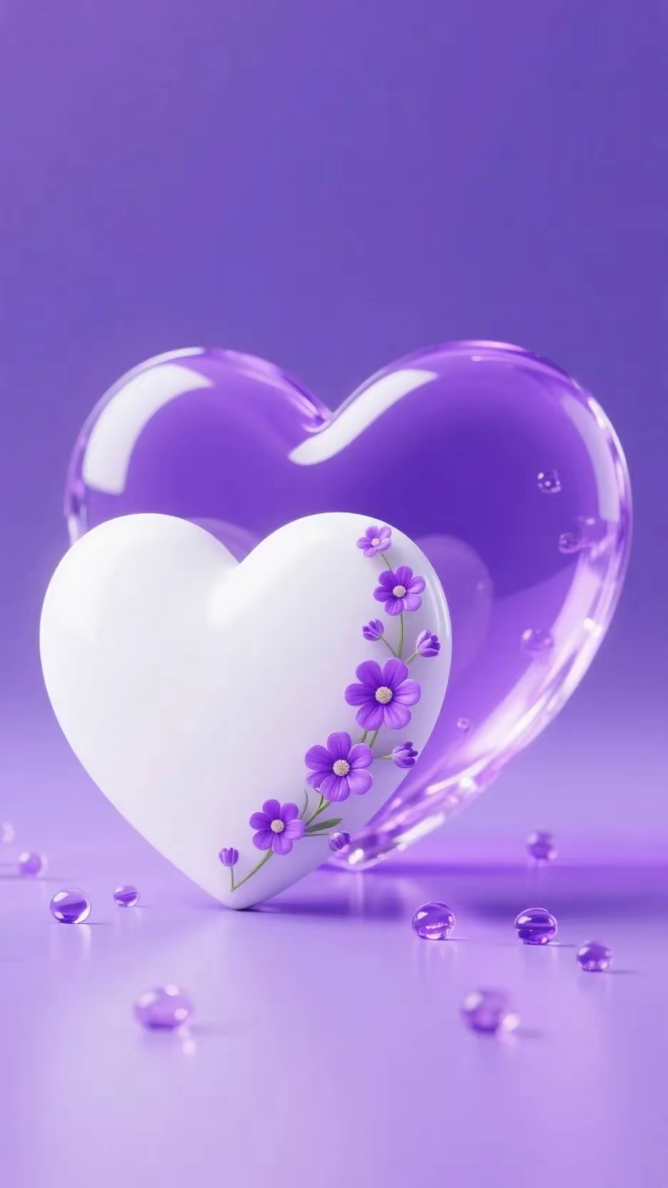 高清晰紫色双心形图片,晶莹剔透的两颗心形叠加在一起,寓意非常美好的