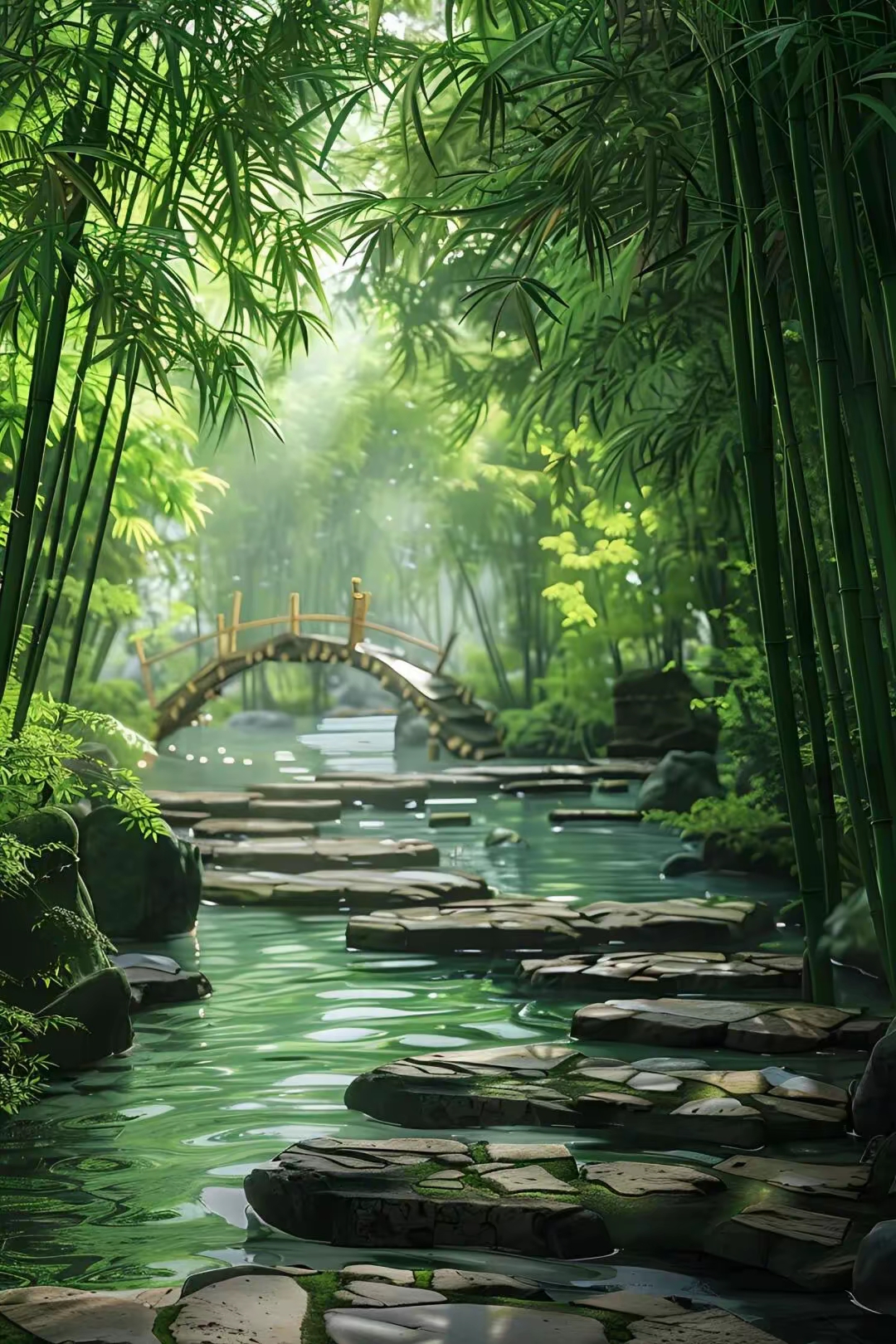 穿过竹林去旅行,石桥下的小溪潺潺流,这不就是向往的生活嘛!