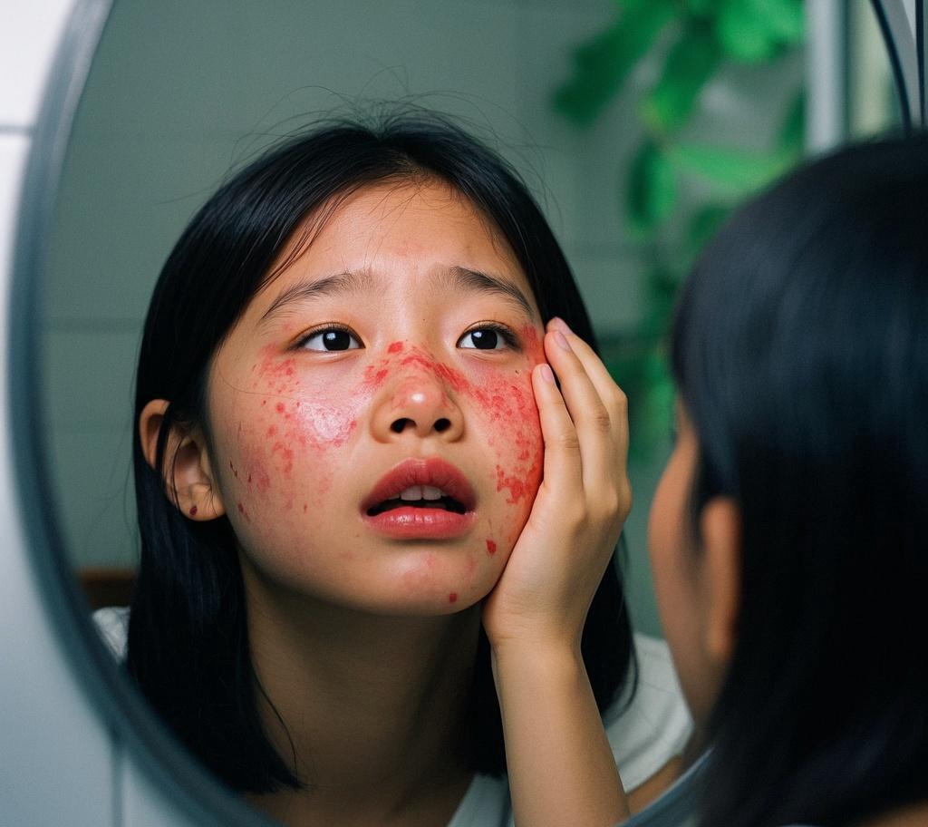 皮肤病女子疯癫发病图片小女孩儿把脸洗苍了的图片真的不能太爱干净了