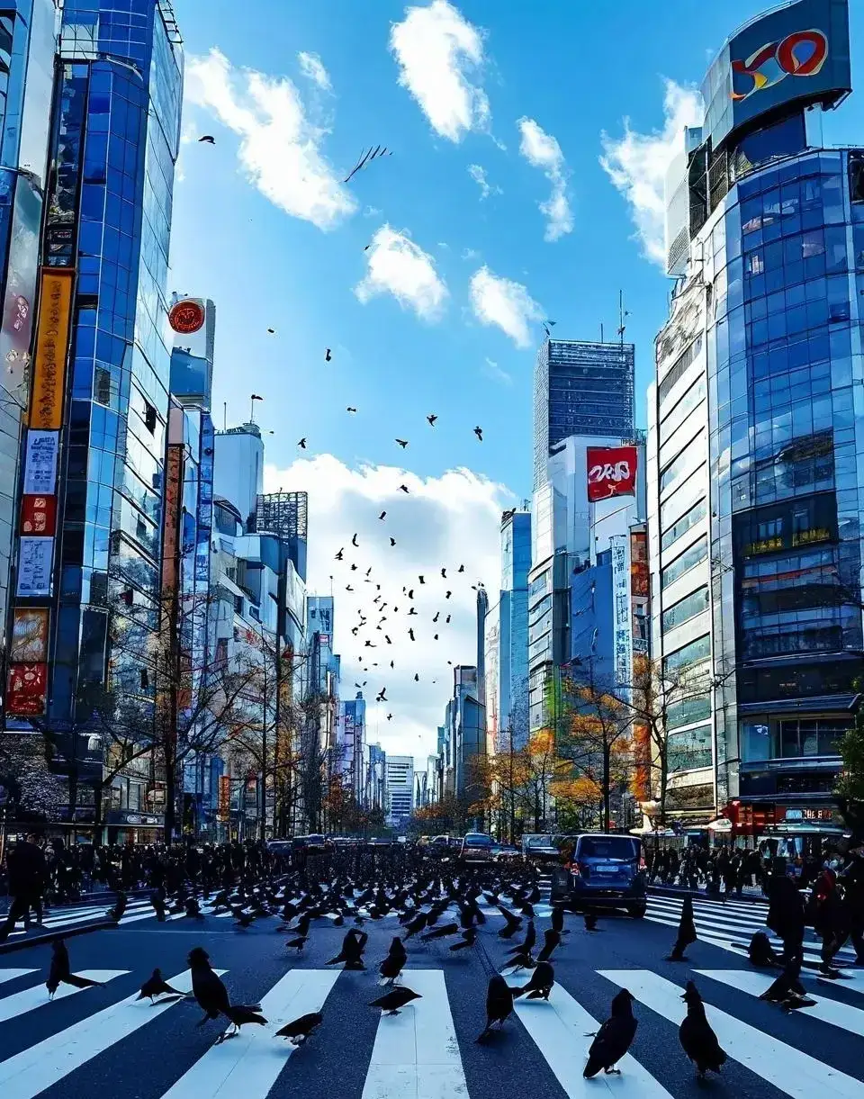 乌鸦似乎是东京的居民,它们为这座城市增添了别样的风情