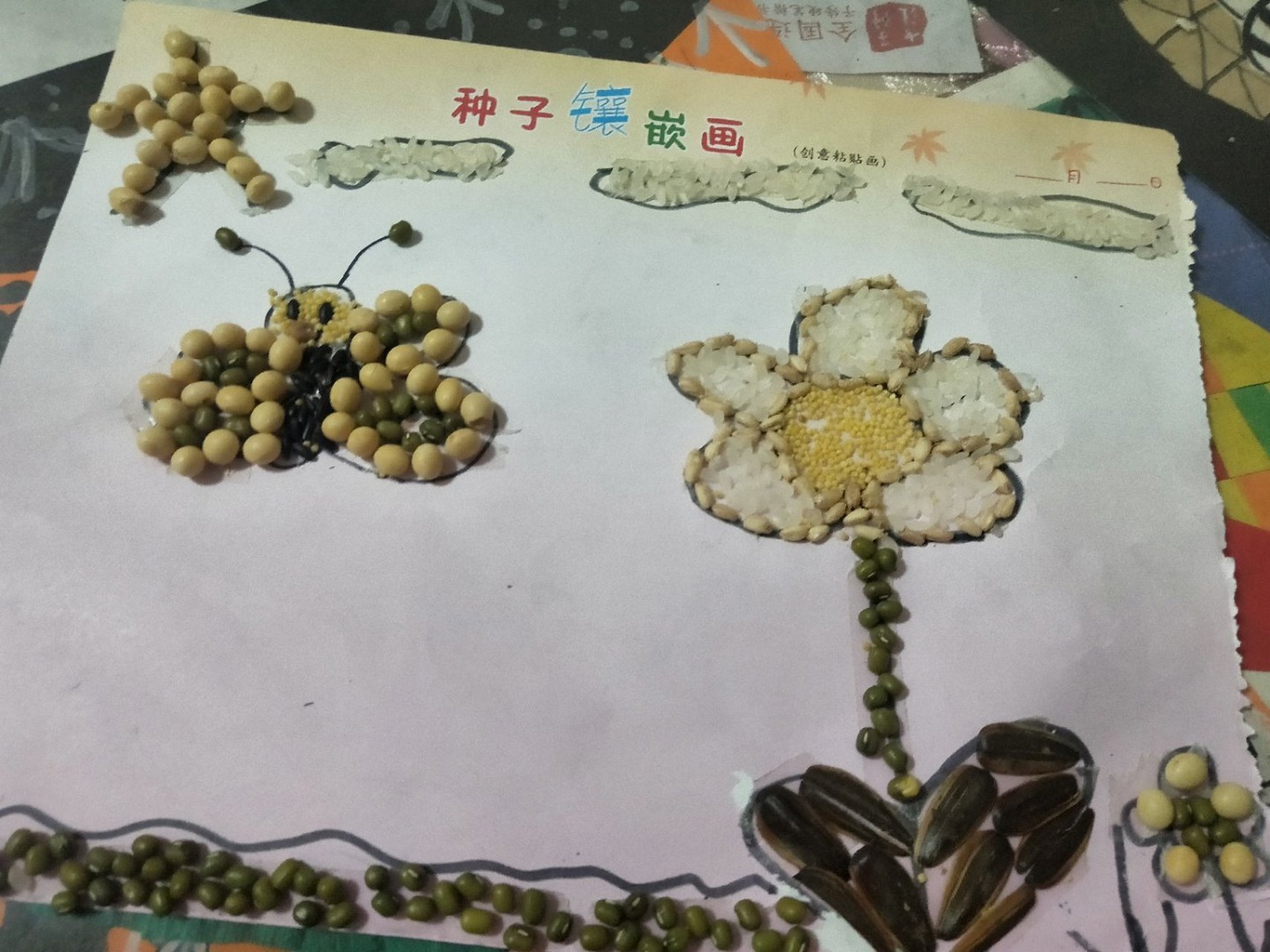 大一班吴俊茹的种子镶嵌画