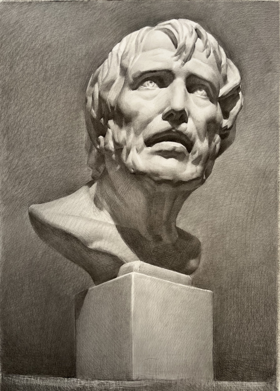 成功轨迹美术公益课堂 《海盗》石膏像素描详细步骤图 一作画顺序从