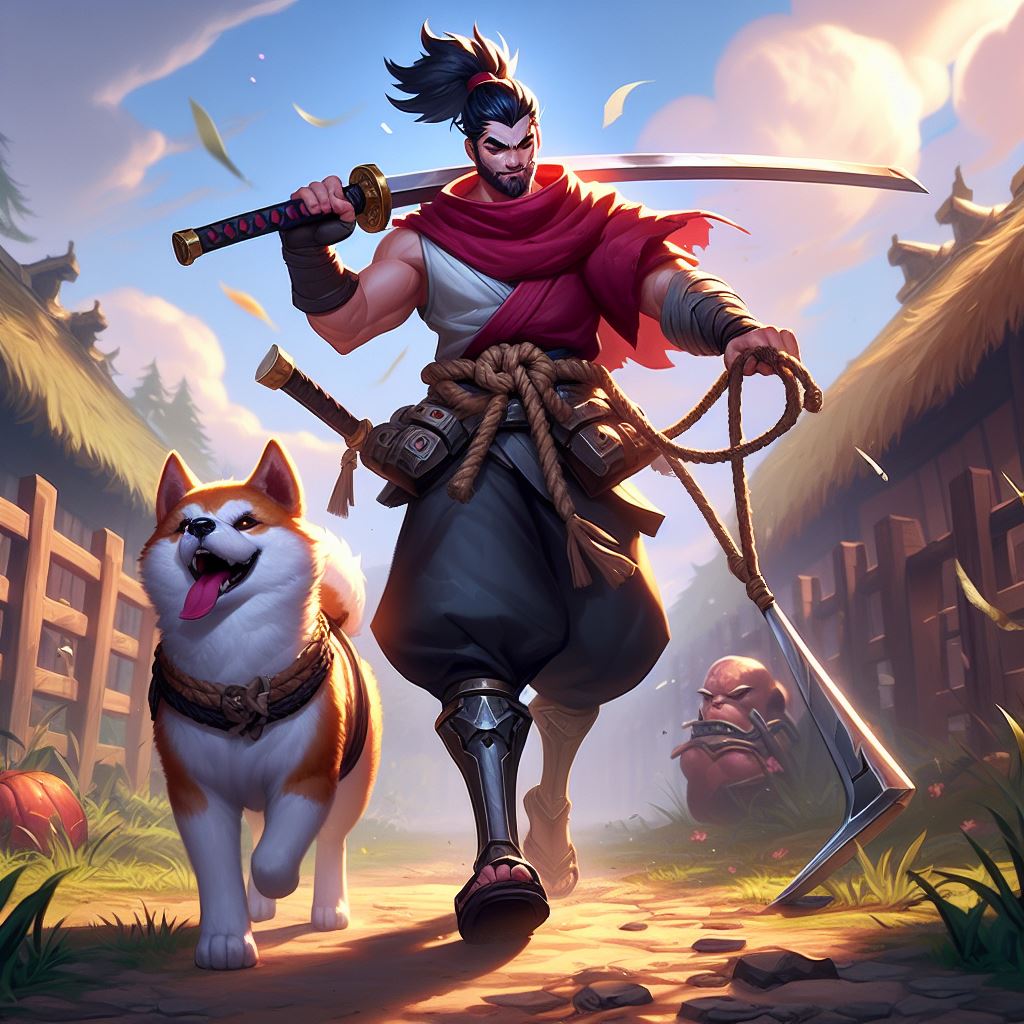 亚索遛狗,因该是秋田犬吧?