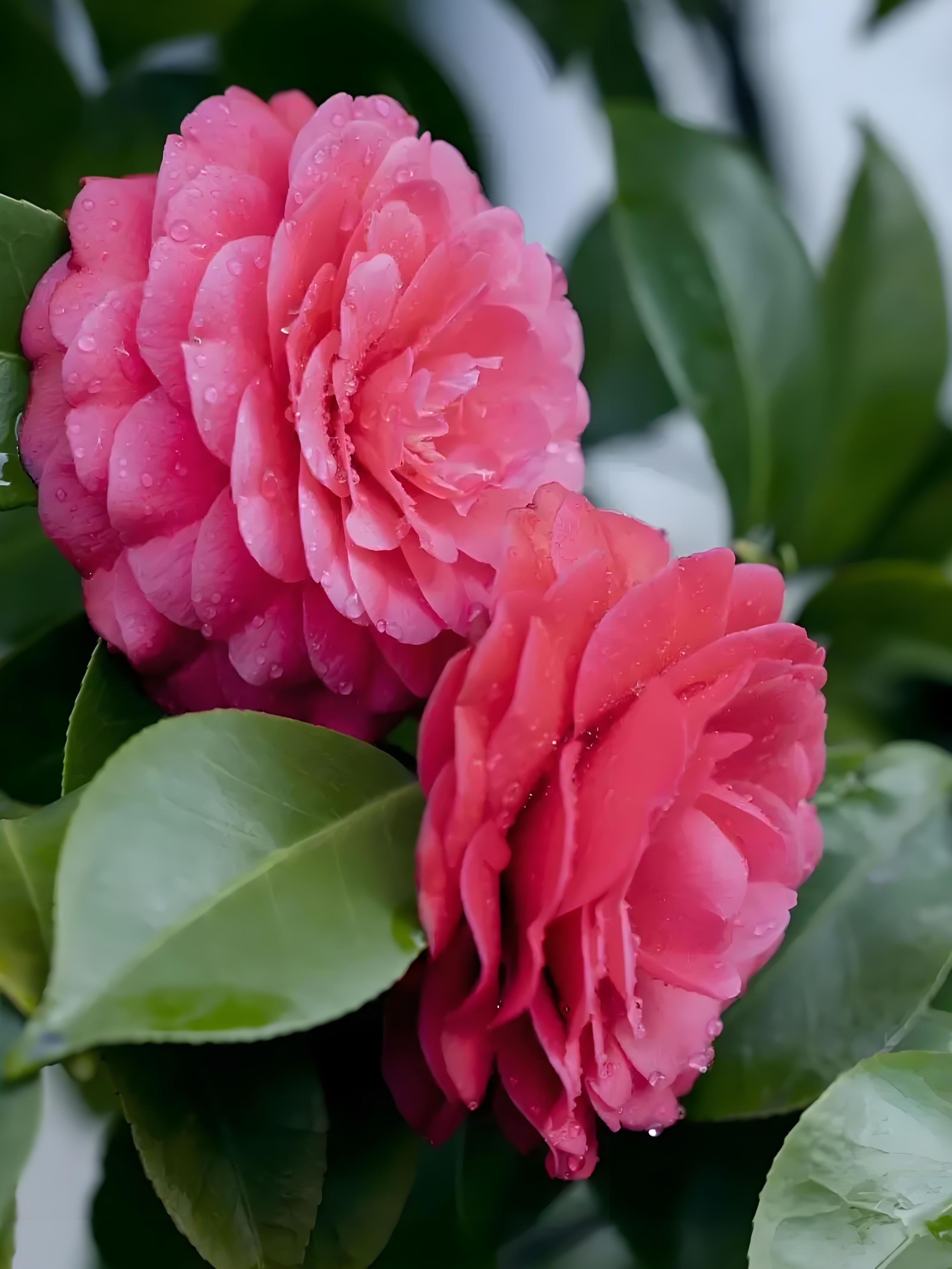 《茶花》 在冬日的冷寂里 茶花悄然绽放 如一团团燃烧的火焰 点亮恢凉