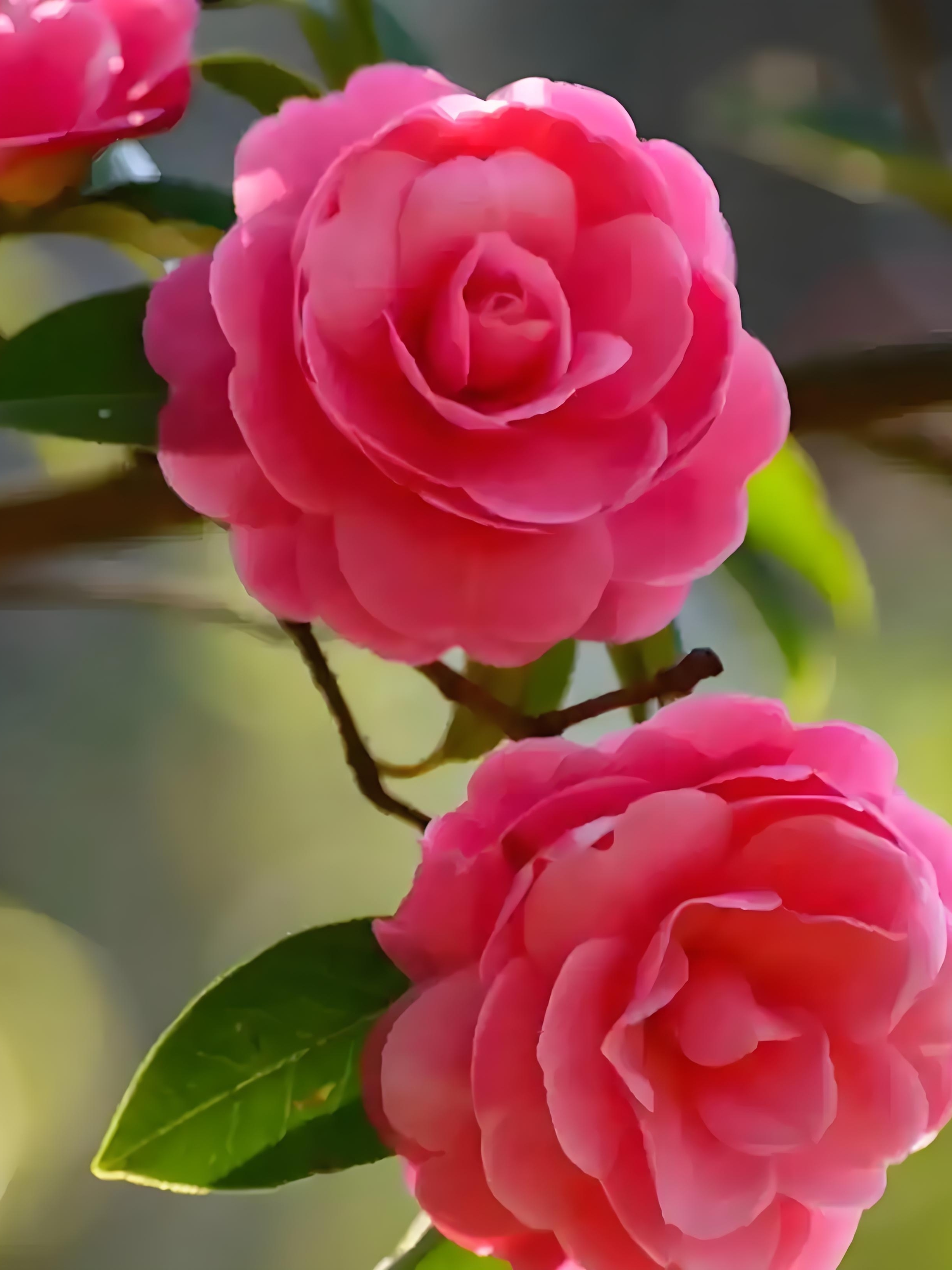 《茶花》 在冬日的冷寂里 茶花悄然绽放 如一团团燃烧的火焰 点亮恢凉