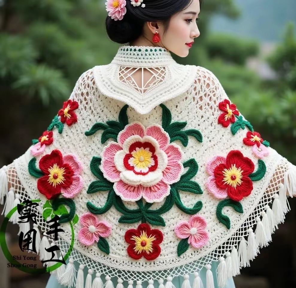 这件针织云肩就像把春天穿在了身上!