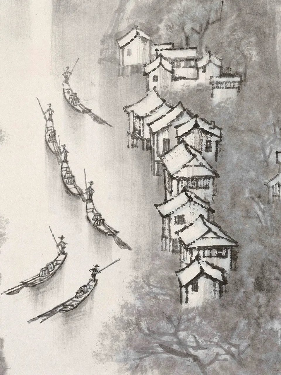 李可染《雨中漓江》 纸本设色 71cmx48cm 1977年释文:雨中泛舟