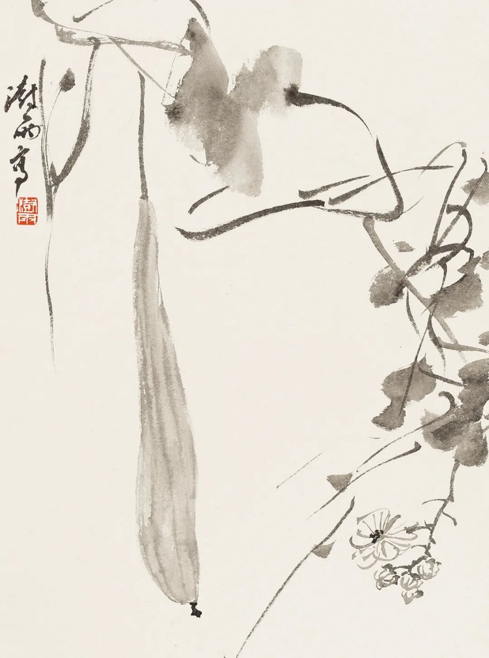 澍雨写生丨佳味  阴澍雨的画作多以花鸟为主题,其作品风格独特,笔墨