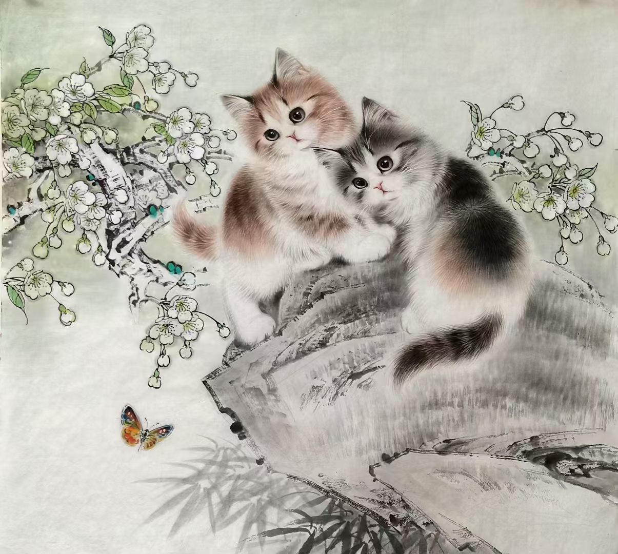 罗加州笔下国画花鸟画,哇塞小编都特别喜欢这幅罗老师的猫咪,太可爱的