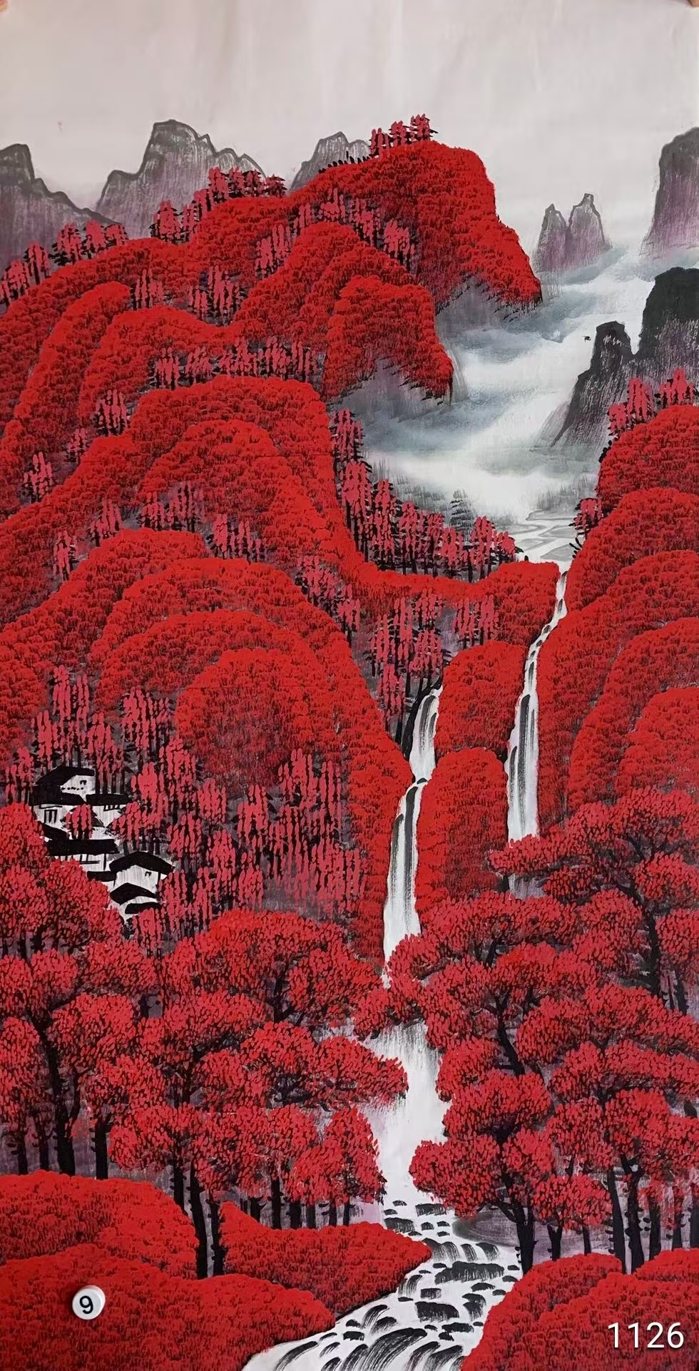 仿李可染万山红遍,罗加州笔下朱砂山水画精品作品喜欢的评论区留言