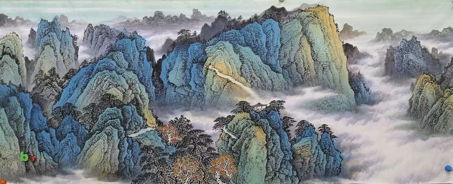 罗加州笔下的国画山水画 小八尺横幅重彩山水画极品作品出售