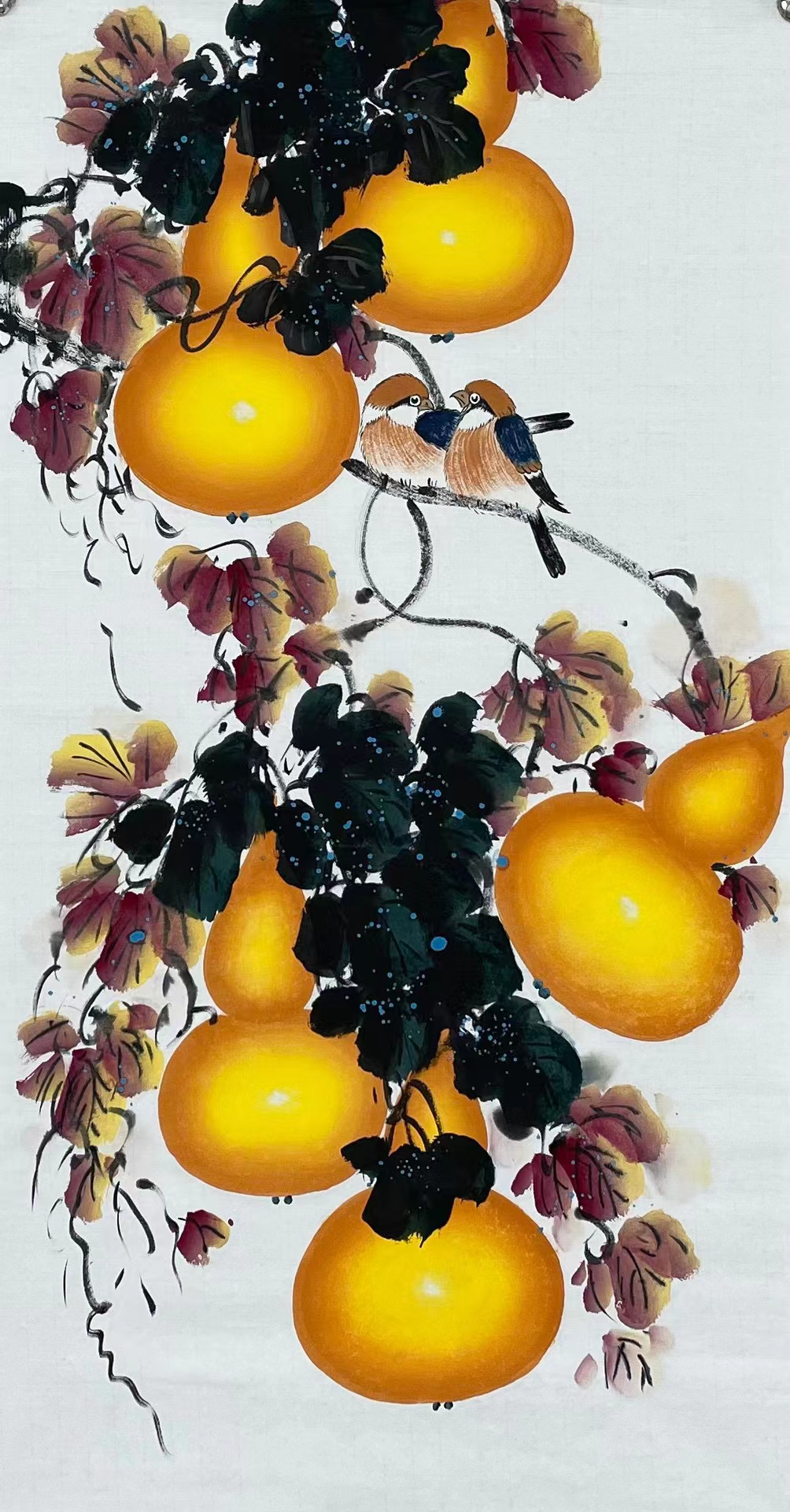 藏族书画家罗加州国画#艺术# 花鸟五福临门