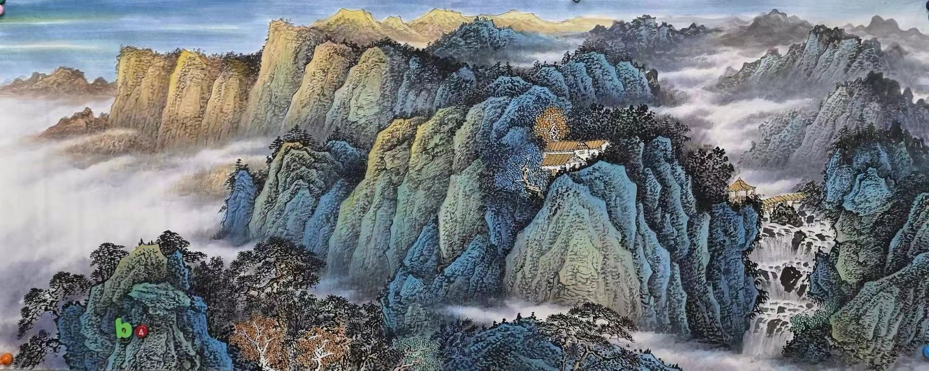 罗加州笔下的国画山水画 小八尺横幅重彩山水画极品作品出售