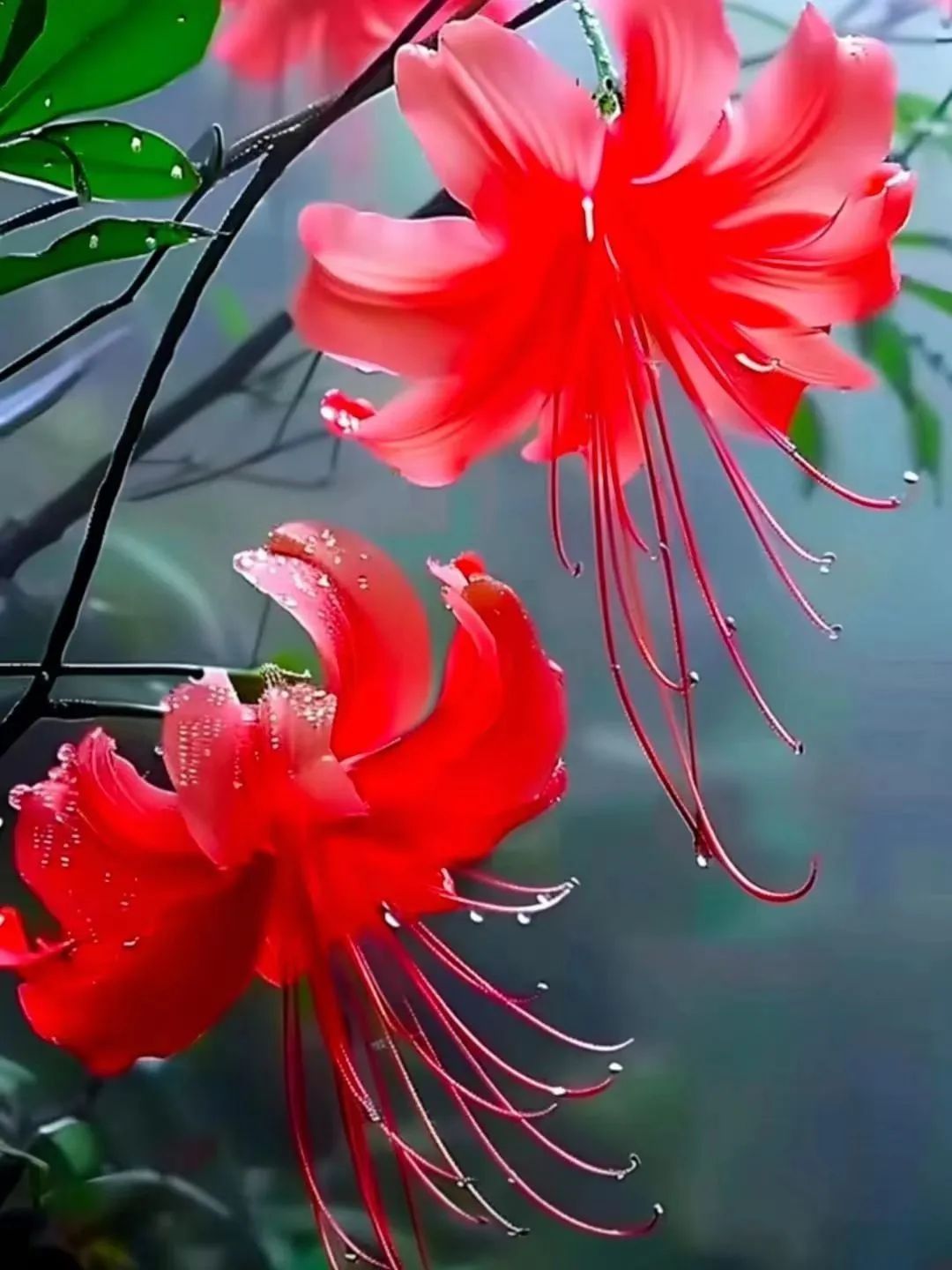 每朵花儿都仿佛精心雕刻的艺术品,长长的花蕊末端带着微妙的白色颗粒