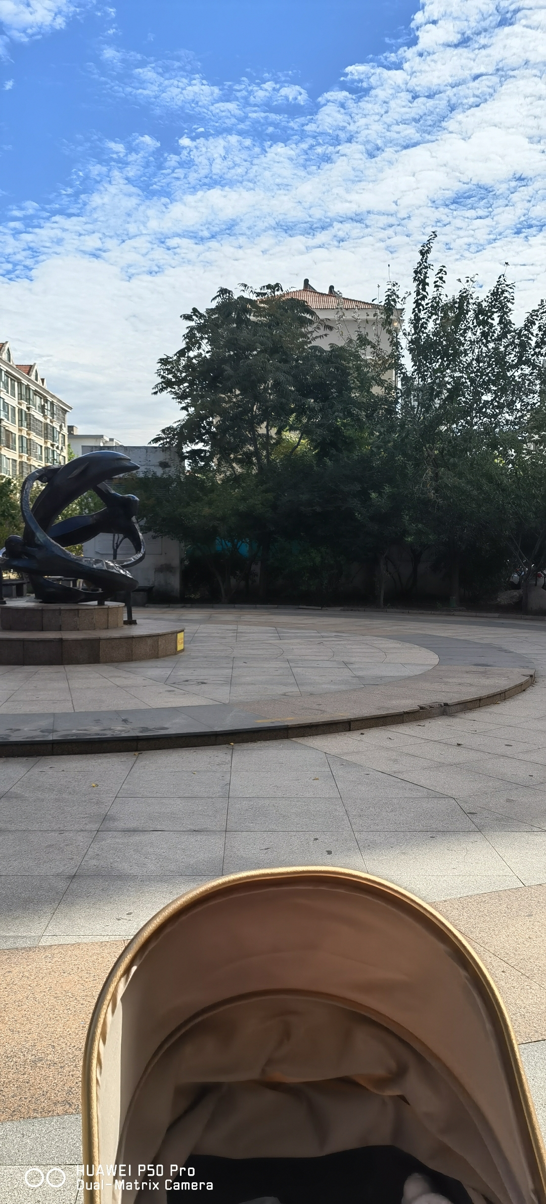 秋高气爽,带娃到小广场晒太阳,我也一起补补钙,生完孩子气血不足,身体