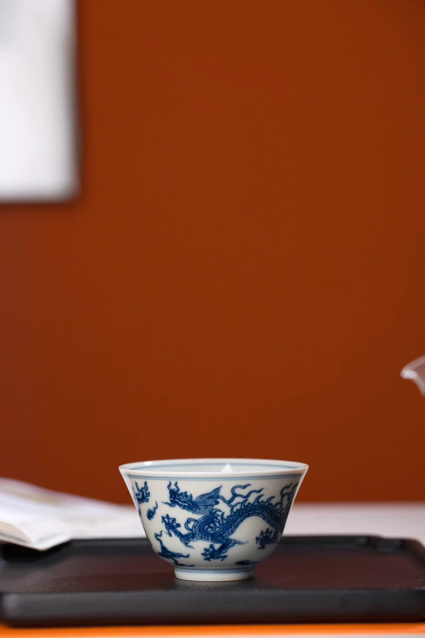 纯手工主人杯单杯景德镇手绘云龙纹釉下青花个人专用小号功夫茶杯茶具